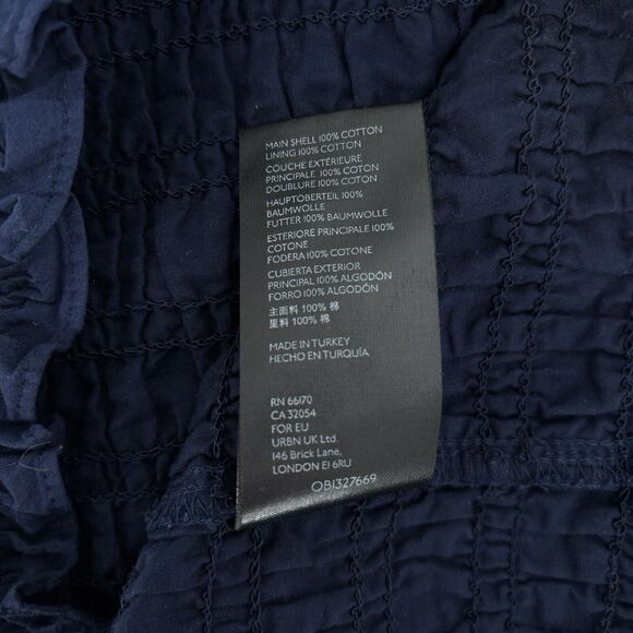 Anthropologie Maeve Smocked Top Large Navy Searsucker Windowpane Balloon Sleeve - Picture 4 of 11